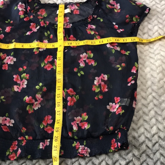 Hollister Sheer Blouse / Top, Blue with Red Florals, Size L. - Picture 7 of 8